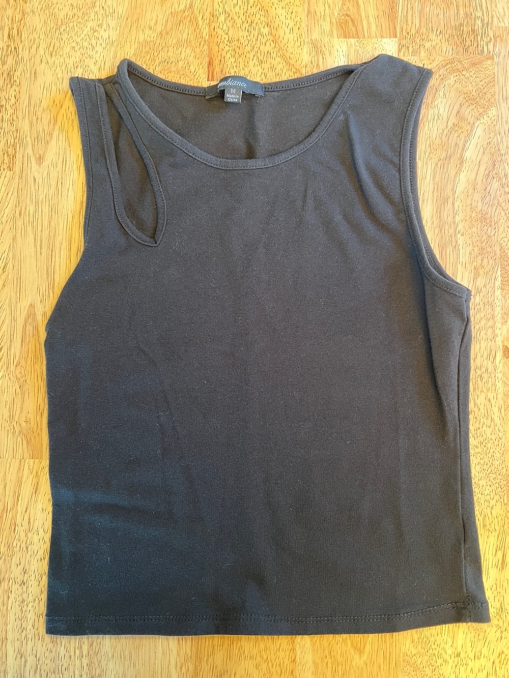 Ambiance Black Sleeveless Crop Top with Split-Strap Shoulder Detail Size M